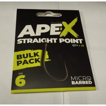 Anzuelo RidgeMonkey Talla 6 Ape-X Straight Point Barbed Bulk Pack 25 Unidades [RMT390]